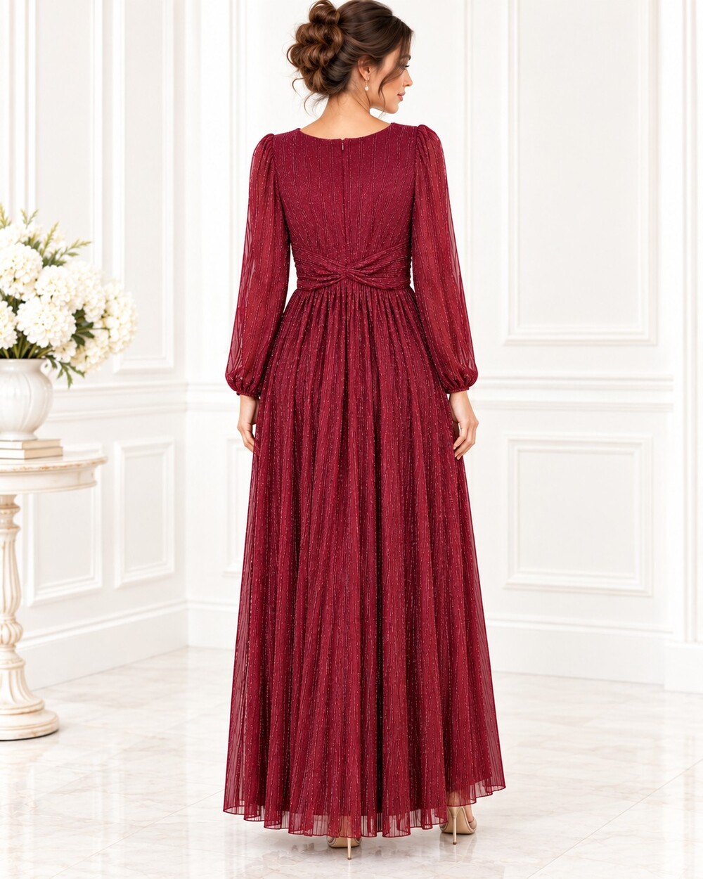 Ever Pretty Burgundy Shimmer Maxi Special Occasion Dress | Size 1XL Built-In Bra - Picture 3 of 9